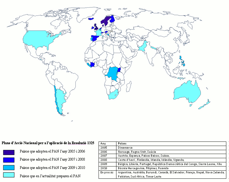 Mapa de l'aprovació dels Plans d'Acció Nacional per a l'aplicació de la Resolució 1325